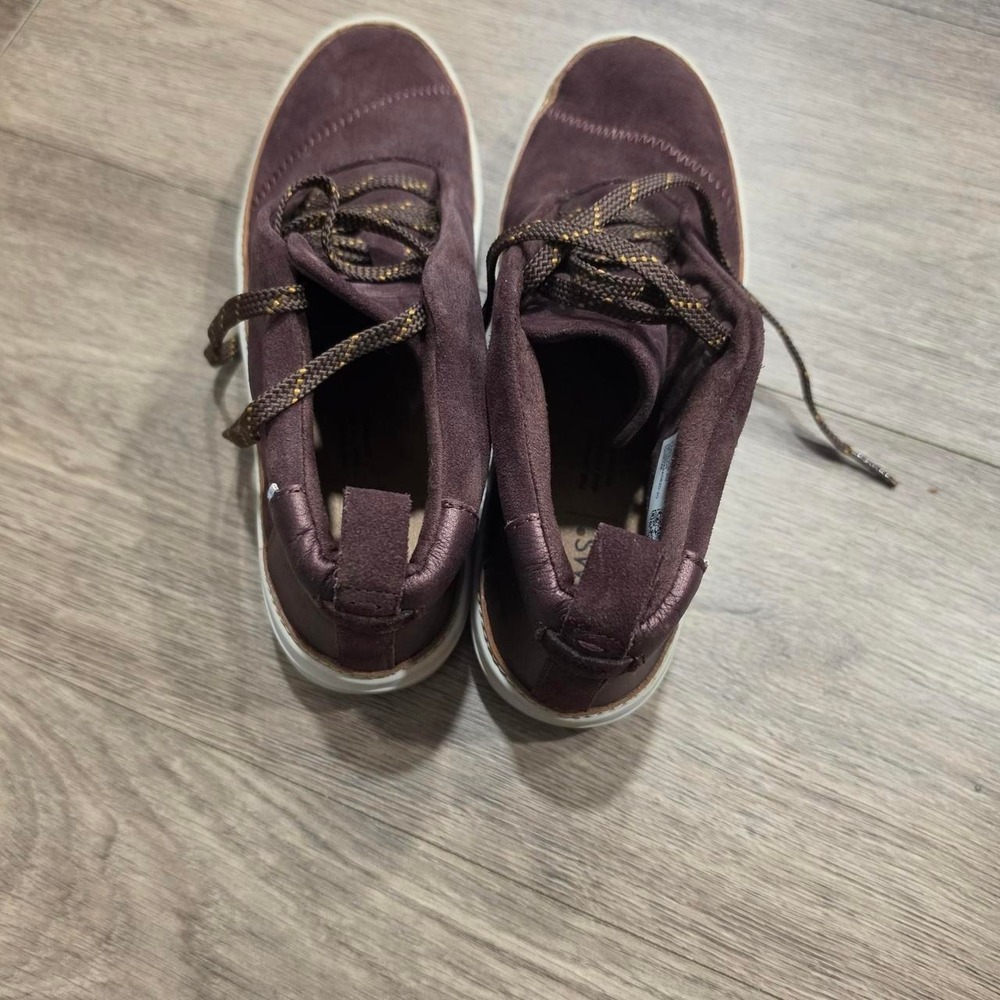 brown suede sneakers with white sole